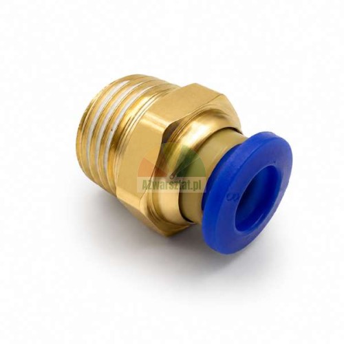 Brass straight pneumatic fitting 6mm to G12.7 thread with blue push-in collar