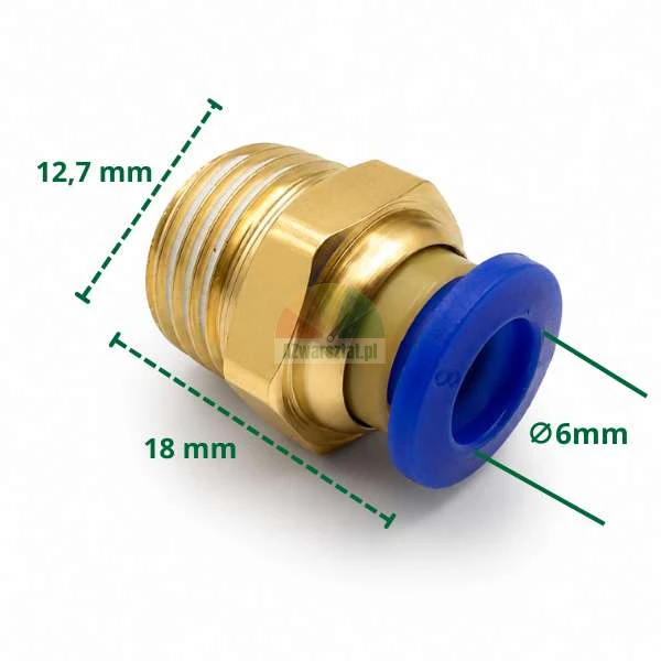 Pneumatic fitting 6mm G12.7 with dimensions