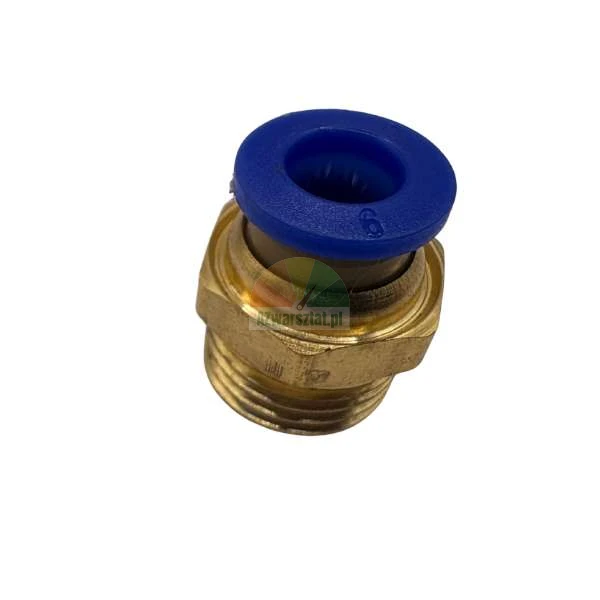 Brass pneumatic push-in fitting with a blue 6mm release ring