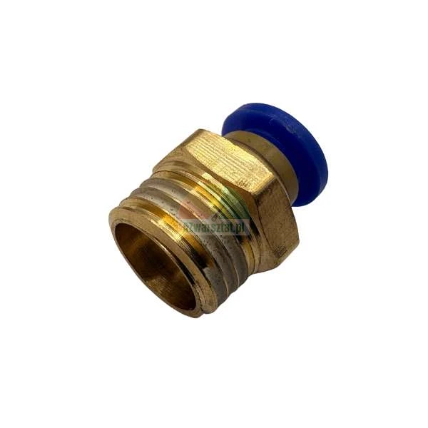 Straight brass pneumatic push-in fitting with blue release ring and male thread