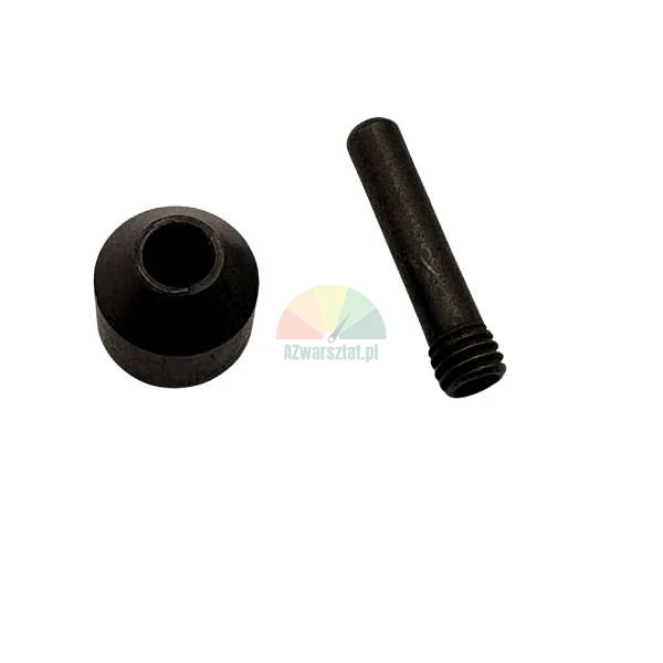 Two small black metal components: a conical spacer and a threaded pin on a white background.