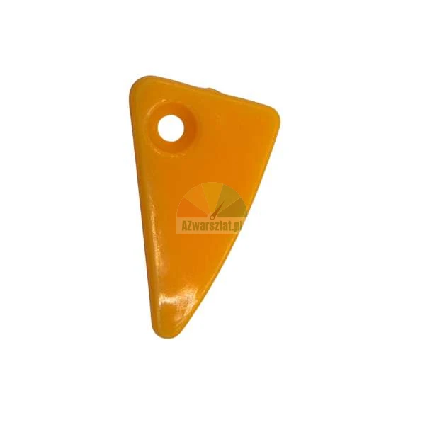Small orange plastic triangular scraper with a circular hole
