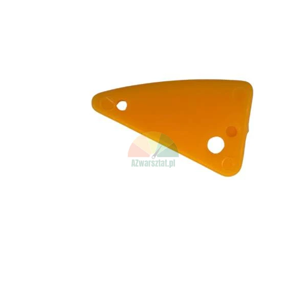 Orange plastic triangular component with mounting holes.