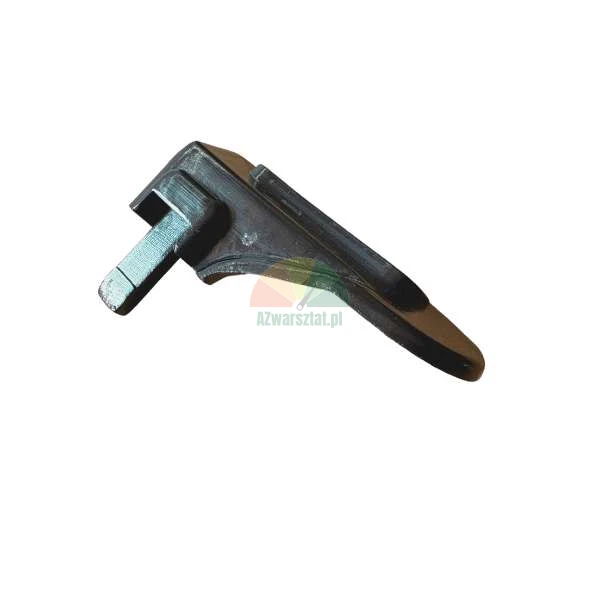 Metal technical component, latch or pawl with a specific shape on a white background.