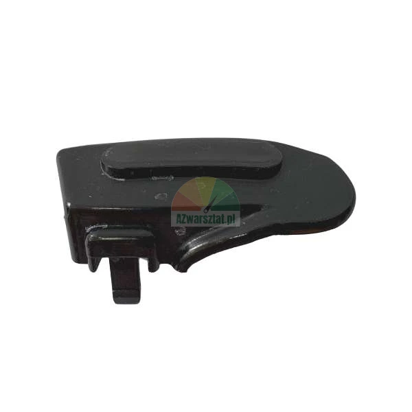 Black plastic mounting component, side view on a white background