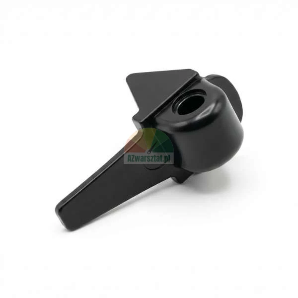 Black plastic handle or lever component for technical equipment.