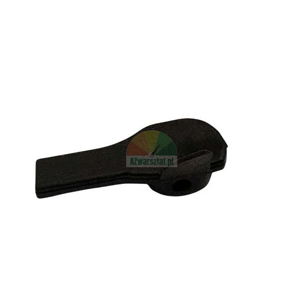 Black plastic lever component with mounting hole
