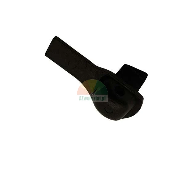 Black plastic mounting element, bolt or latch, on a white background