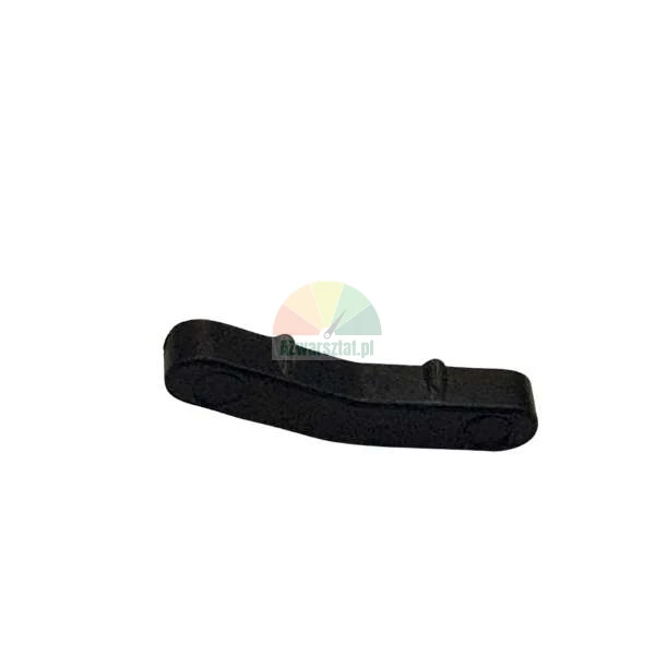 Small black plastic component with a curved shape and small protrusions on a white background