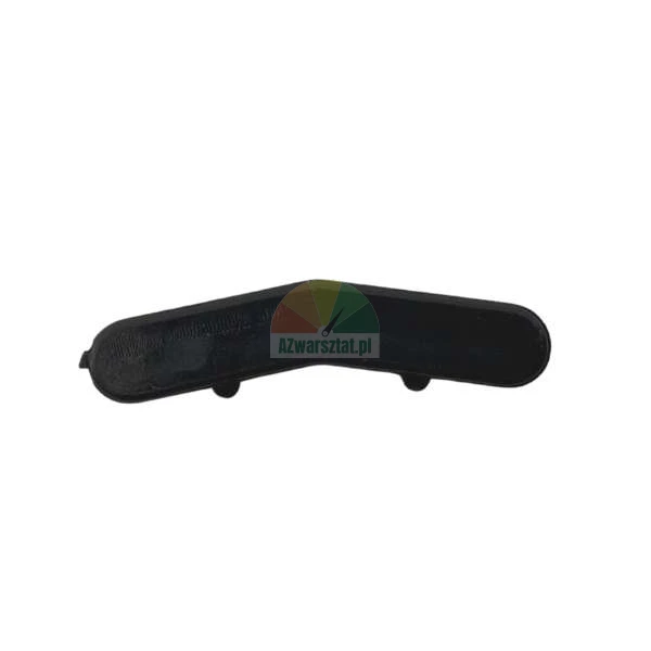 Black, elongated plastic element with a curved shape and rounded ends