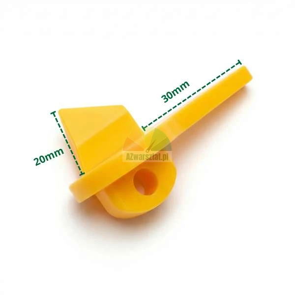 Yellow plastic lockout device component with 20mm and 30mm dimensions indicated.