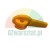 Orange plastic part with a hole and a handle on a white background