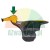 Metal tire changer mount head with a green arrow pointing to the front yellow plastic insert.