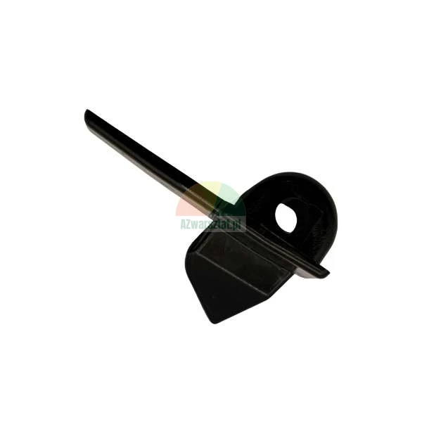 Black plastic mounting component with a screw hole and a protruding arm.
