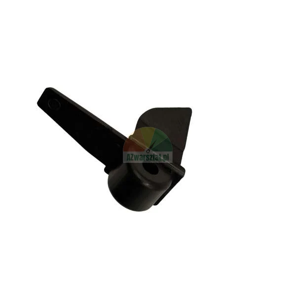 Black plastic mechanical component with a mounting hole on a white background