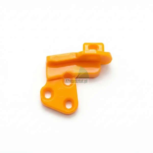 Orange plastic mounting element with holes on a white background.