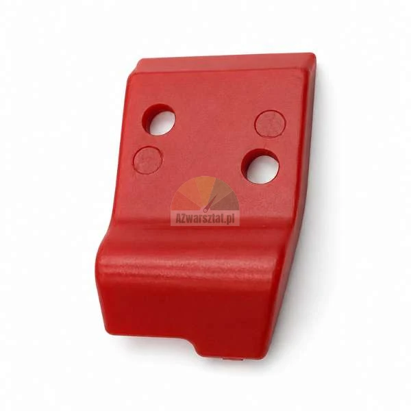 Red plastic mounting element with holes on white background