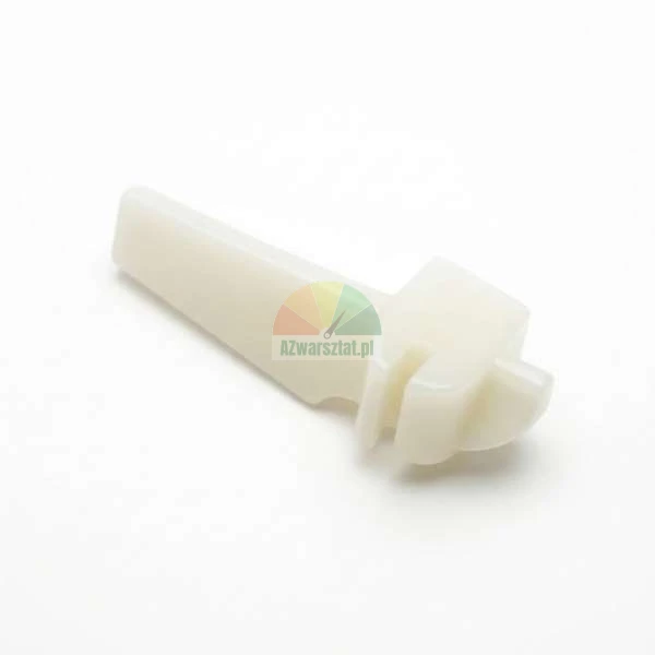 Small white plastic mounting part or lever component on a white background.