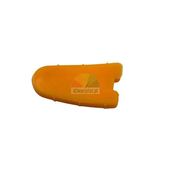 Orange plastic protective component with a rounded shape on a white background.