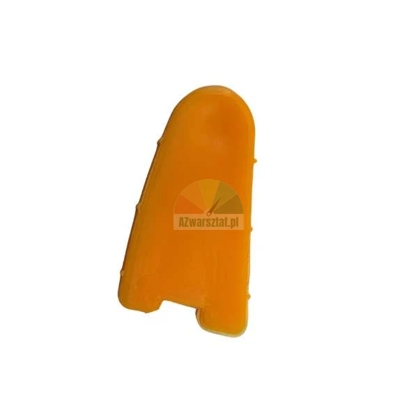 Orange plastic protective cap with an irregular shape on a white background.