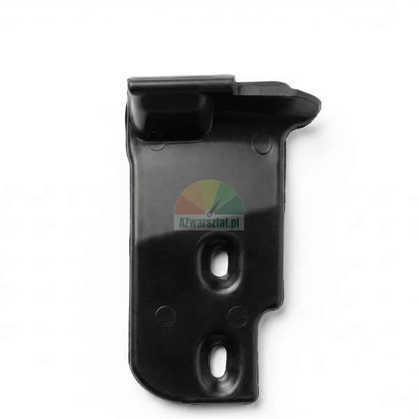Black plastic mounting bracket with two screw holes on a white background