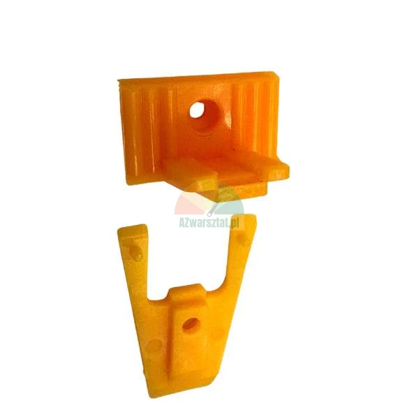 Two orange plastic components, likely replacement parts for blinds or shutters, isolated on a white background.