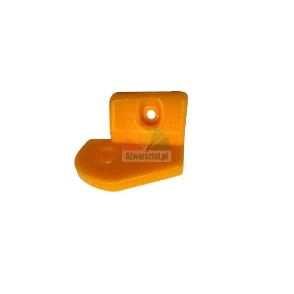 Orange plastic corner bracket with two screw holes on a white background.