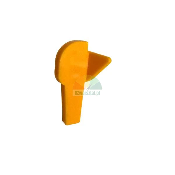 Yellow plastic key for a soap or paper towel dispenser on a white background.