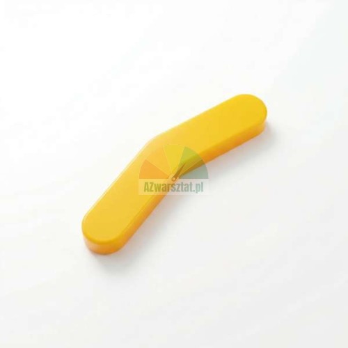 Yellow plastic mounting foot cover element with a curved shape