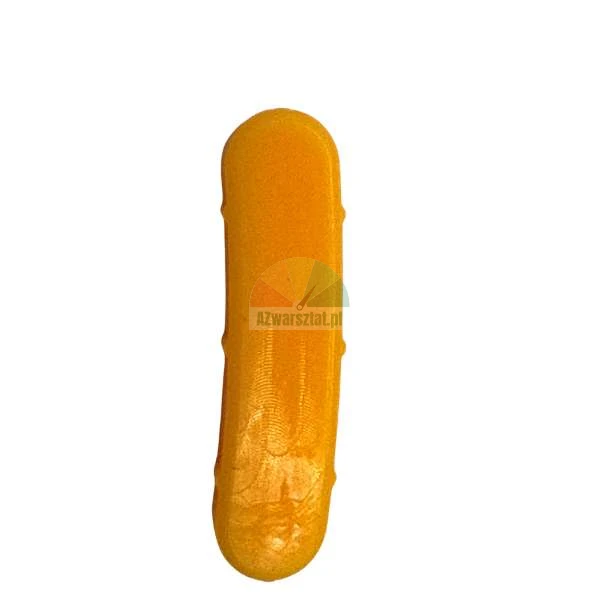 Oblong orange tablet with rounded edges on a white background