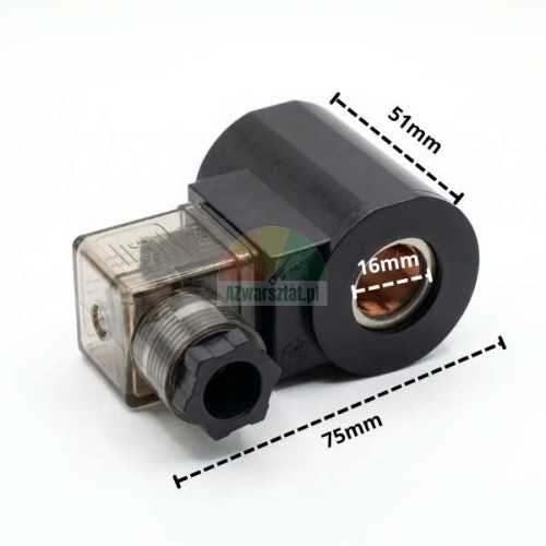 Solenoid coil 16mm 24V DC with connector and dimensions