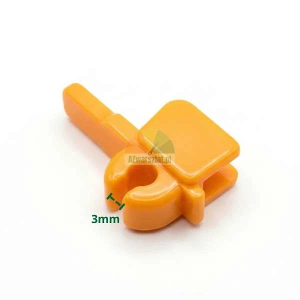 Orange plastic spacer clip with a 3mm opening measurement indicated.