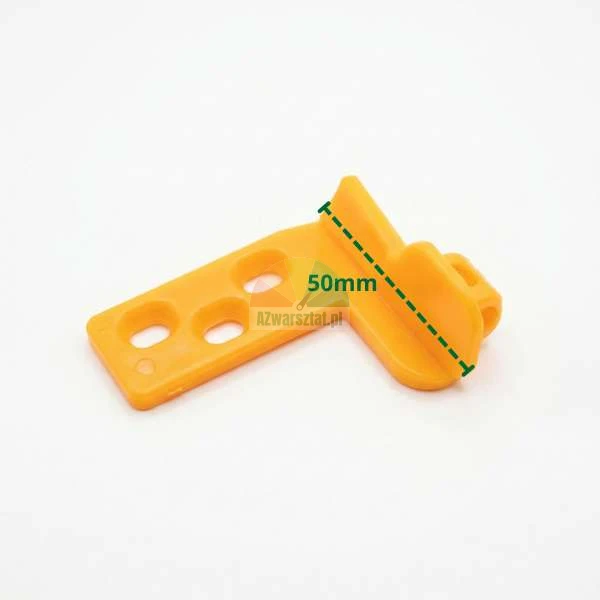 Yellow plastic gate insulator with a 50mm dimension mark on a white background.