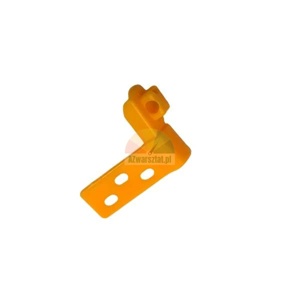 Orange plastic bracket with mounting holes on a white background