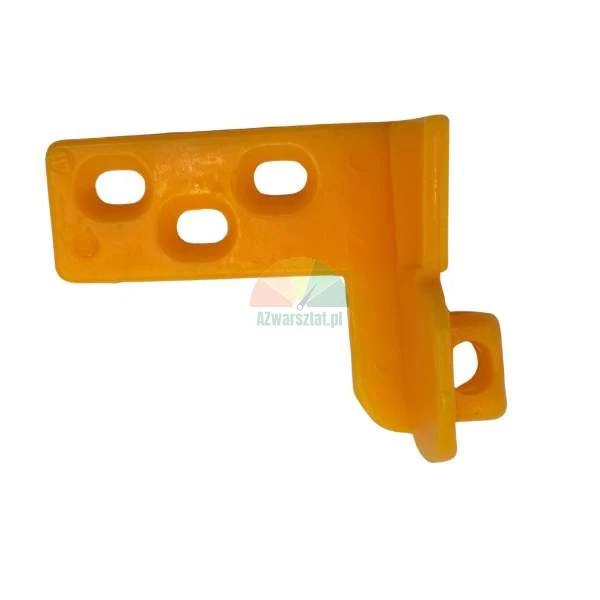 Yellow plastic L-shaped mounting component with four oval holes on a white background.