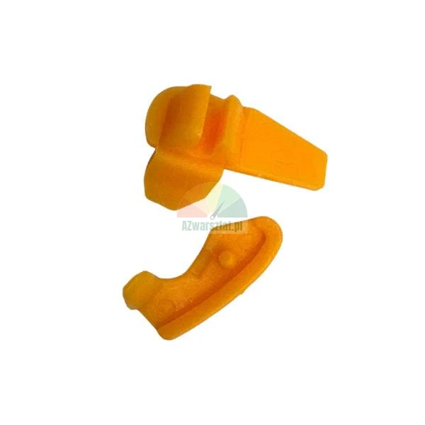 Two orange plastic components for window mechanism repair on a white background.