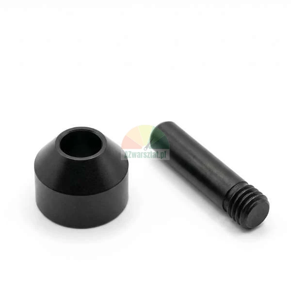 Black tire changer mounting head guide roller with threaded pin on a white background.