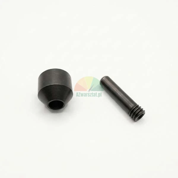 Two black metal components: a tapered sleeve and a threaded pin on a white background.