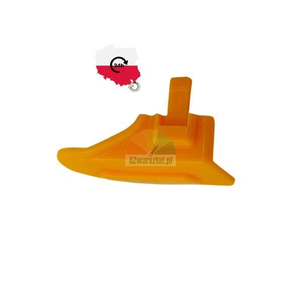Orange plastic latch or mounting element for household appliances on a white background.