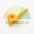 Yellow plastic mounting element with a hole on a white background