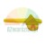 Yellow industrial part with a flat handle and a triangular fin on a white background.