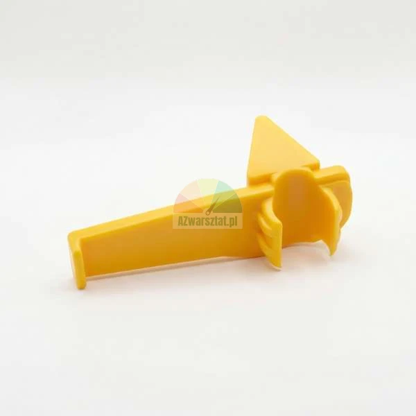 Yellow plastic clip or mounting component on a white background