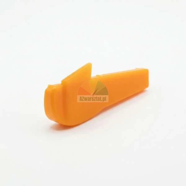Orange plastic trigger component for vacuum cleaner on white background