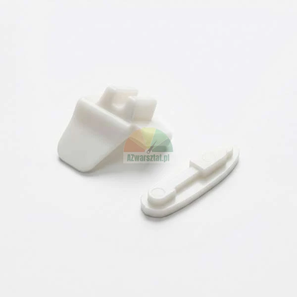 Two white plastic furniture shelf supports on a white background