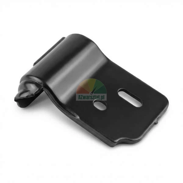 Black metal mounting bracket with two mounting slots on a white background