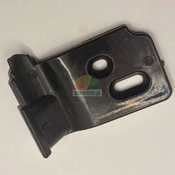 Black plastic bracket or mounting plate with two bolt holes, top view on a white background.