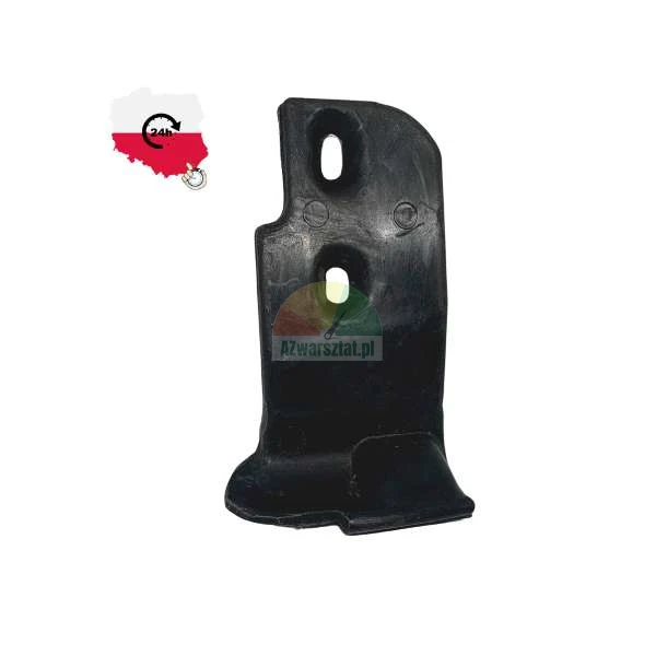 Black plastic mounting bracket with two oval holes on a white background