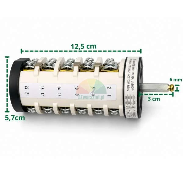 White 2-speed rotary switch with dimensions