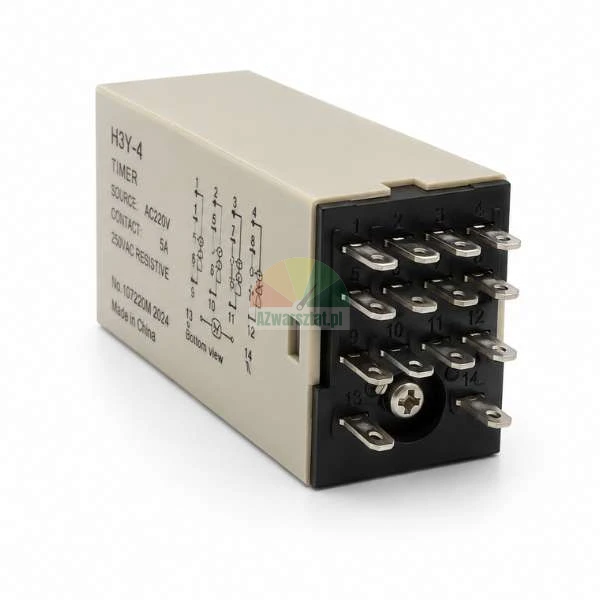 H3Y-4 electronic timer relay with 14 metal pins and connection diagram on the side, AC 220V.