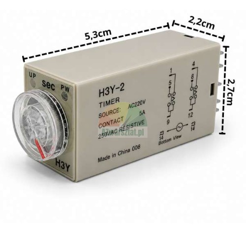 Time relay H3Y-2 AC 220V, 10s, 8 PIN, dimensions 5.3x2.2x2.7cm
